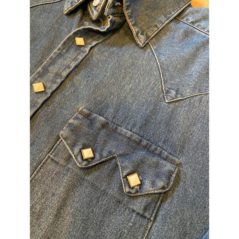 Rockmount Western Shirt Large Blue Denim Diamond Snap Sawtooth USA Cowboy Rodeo - Picture 2 of 6